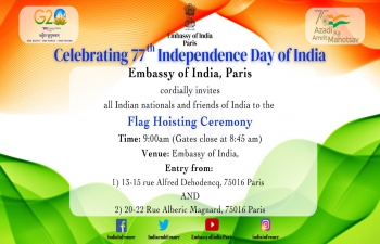 Invite for 77th Independence Day (15 August 2023) at Embassy 